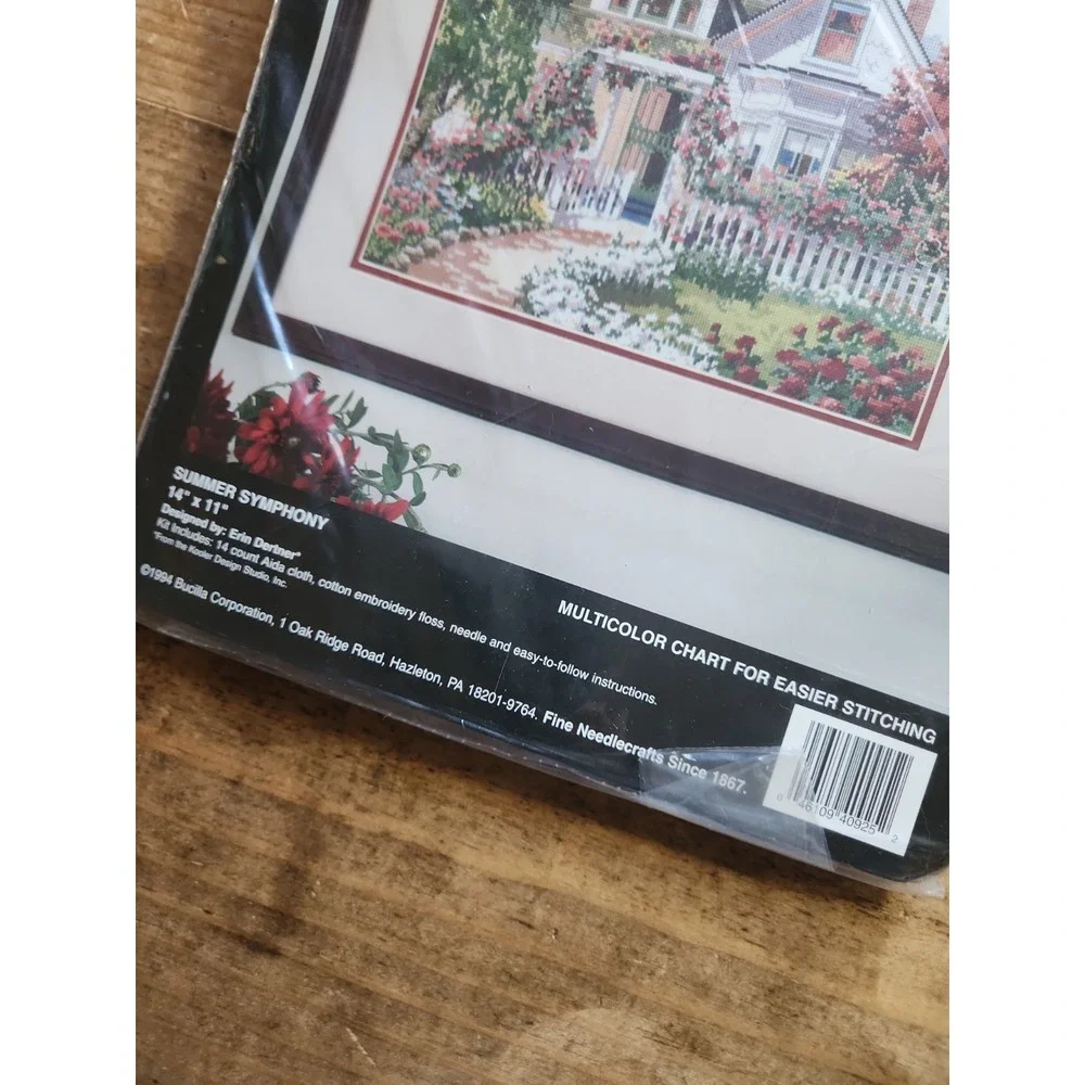 VTG. NIP Bucilla Cross Stitch Kit SUMMER SYMPHONY #40925 Floral Roses Garden